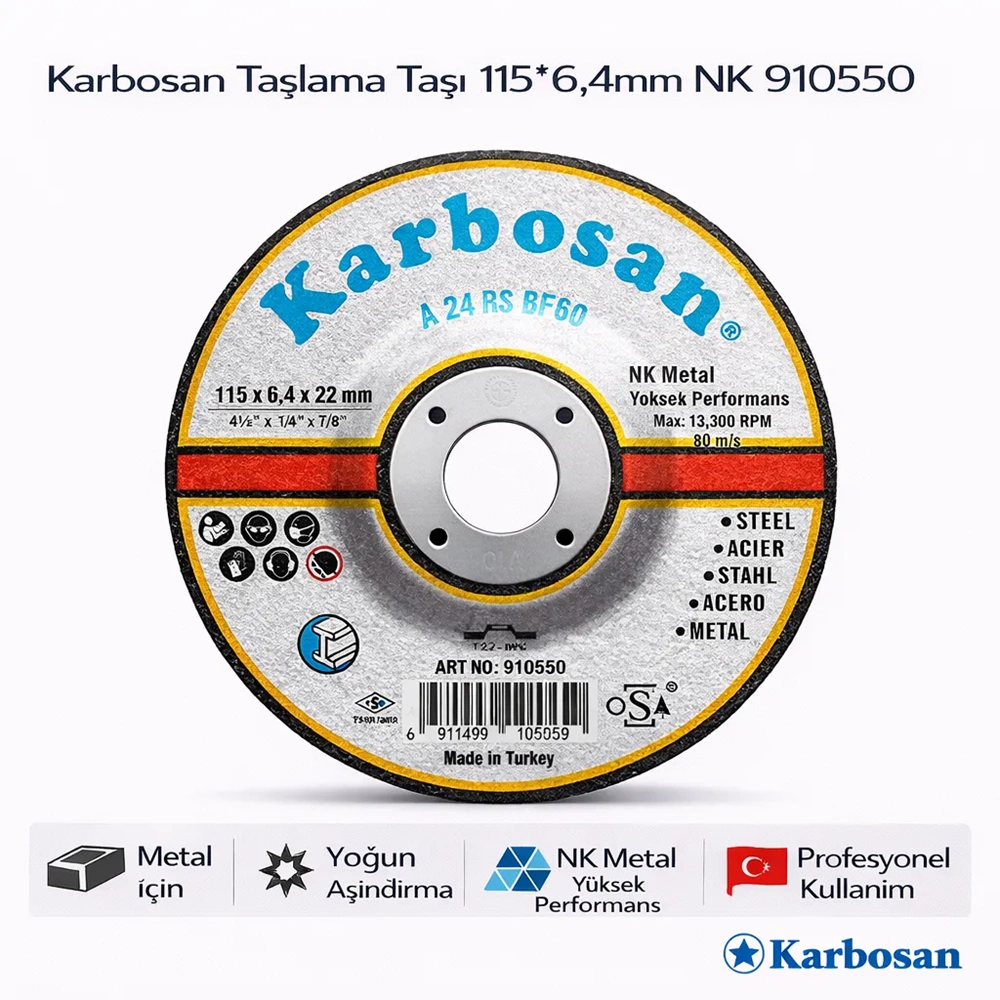 KARBOSAN TAŞLAMA TAŞI 115*6,4*22 NK 910550