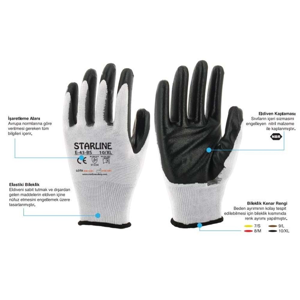 NİTRİL ELDİVEN BEYAZ-GRİ E-43BG NO.8