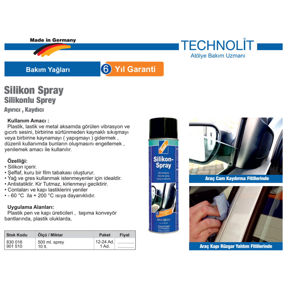 SİLİKON SPREY 500ML. 830016 TECHNOLİT