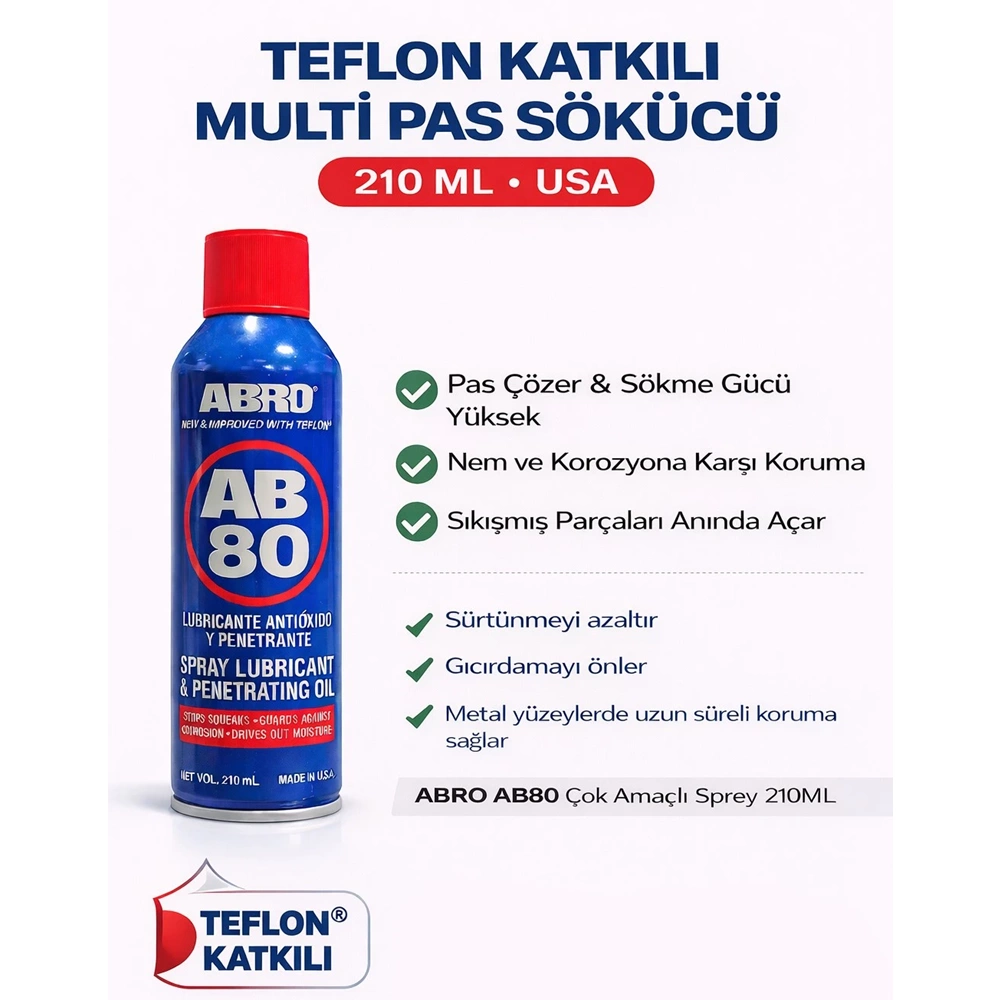 ABRO AB80 TEFLON KATKILI ÇOK AMAÇLI MULTİ PAS SÖKÜCÜ 210ML. USA