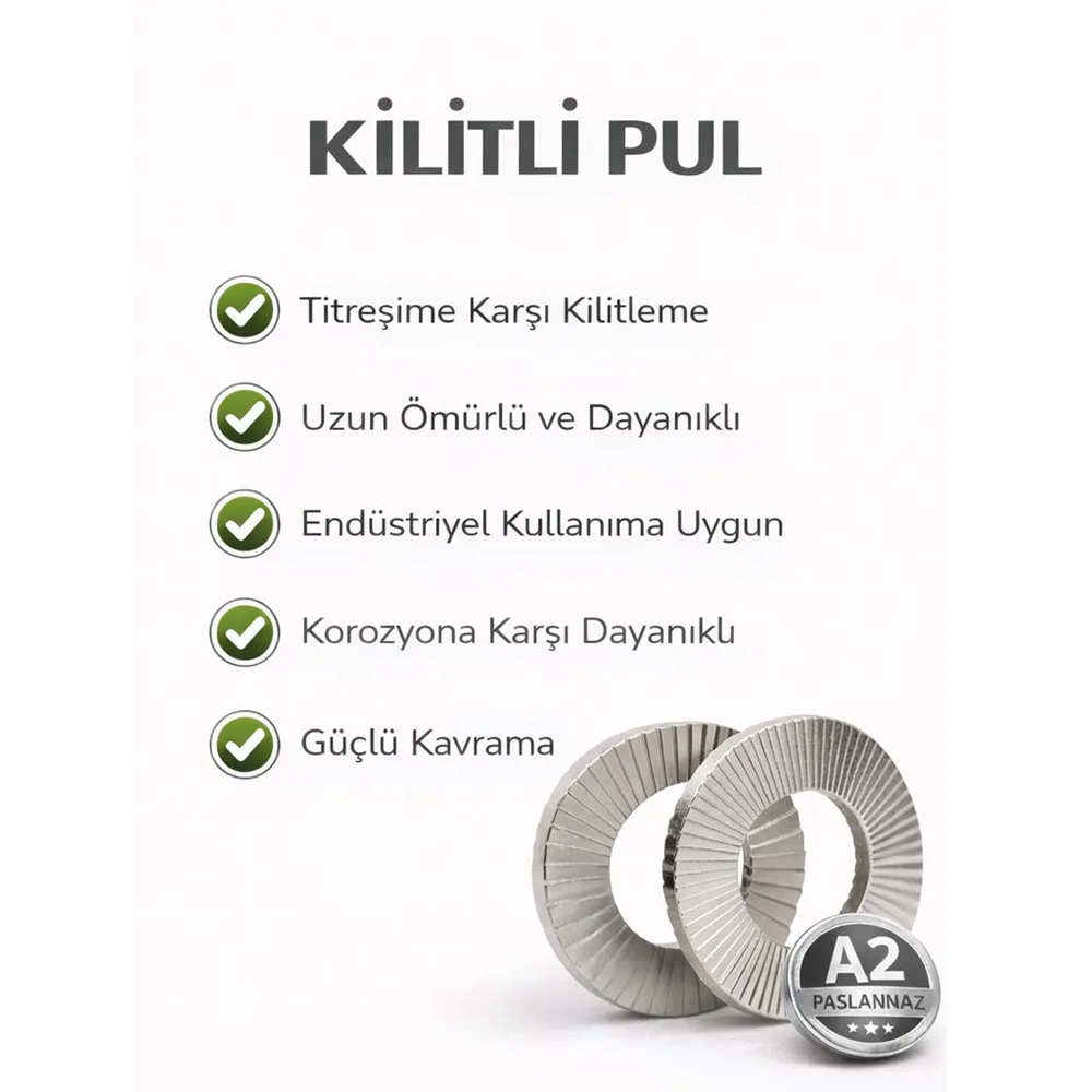 M10 KİLİTLİ PUL ISO 2768 A2 PASLANMAZ