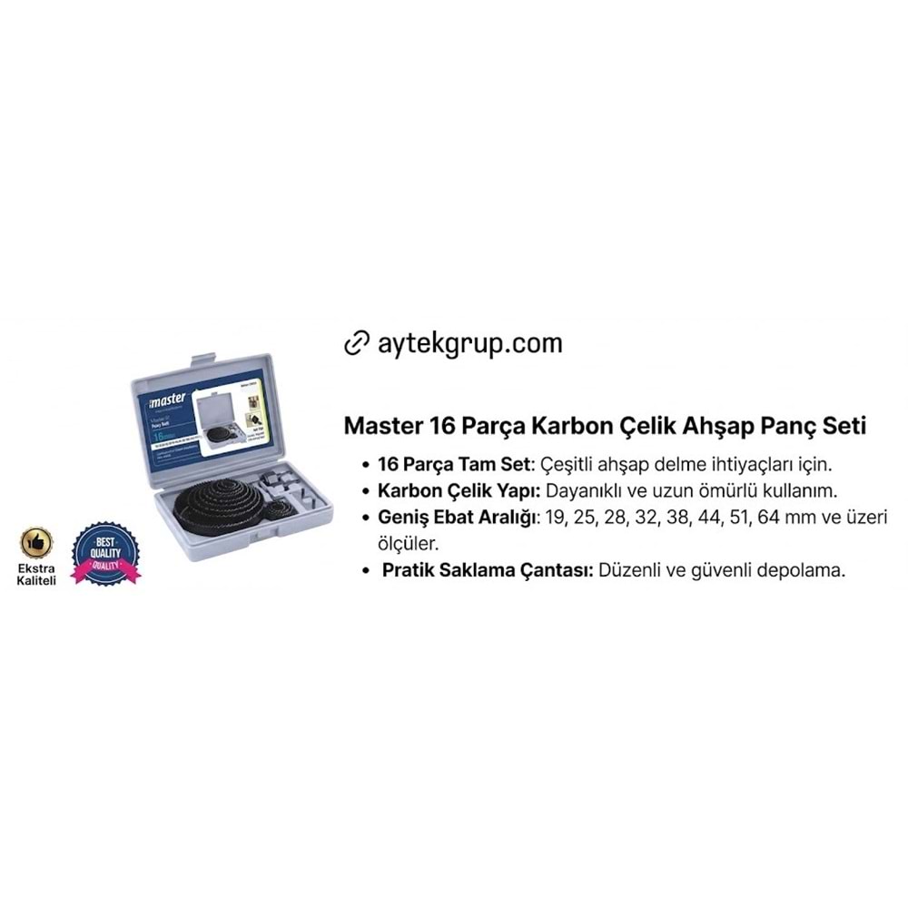 MASTER BiMETAL PANÇ SETİ 16PRÇ. ÇANTALI 530552