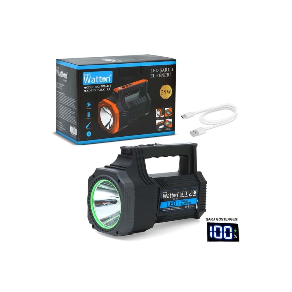 WATTON ŞARJLI 25WATT LED EL FENERİ WT-417