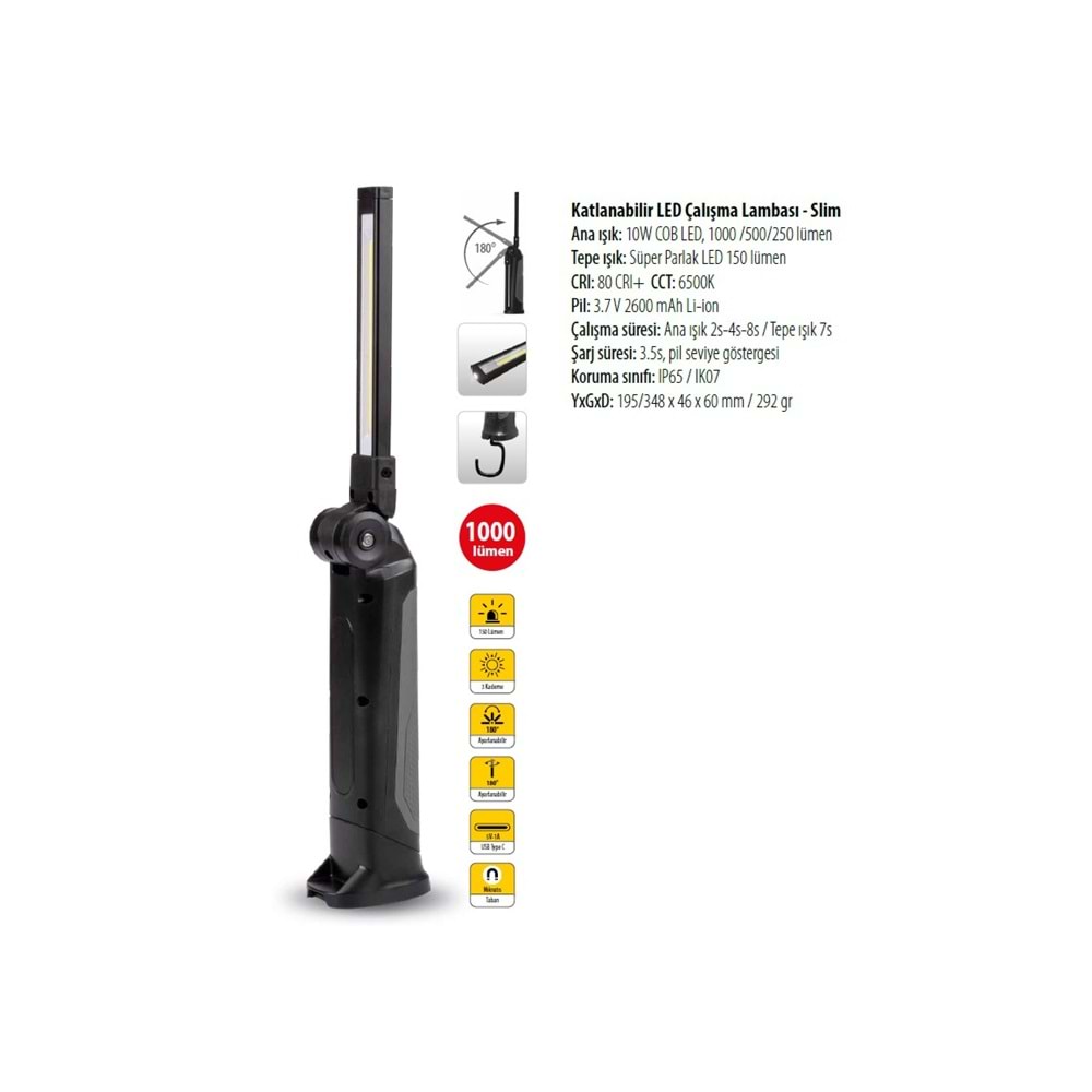 ŞARJLI MIKNATISLI KATLANAN LED ÇALIŞMA LAMBASI R10F-SLİM01 CF