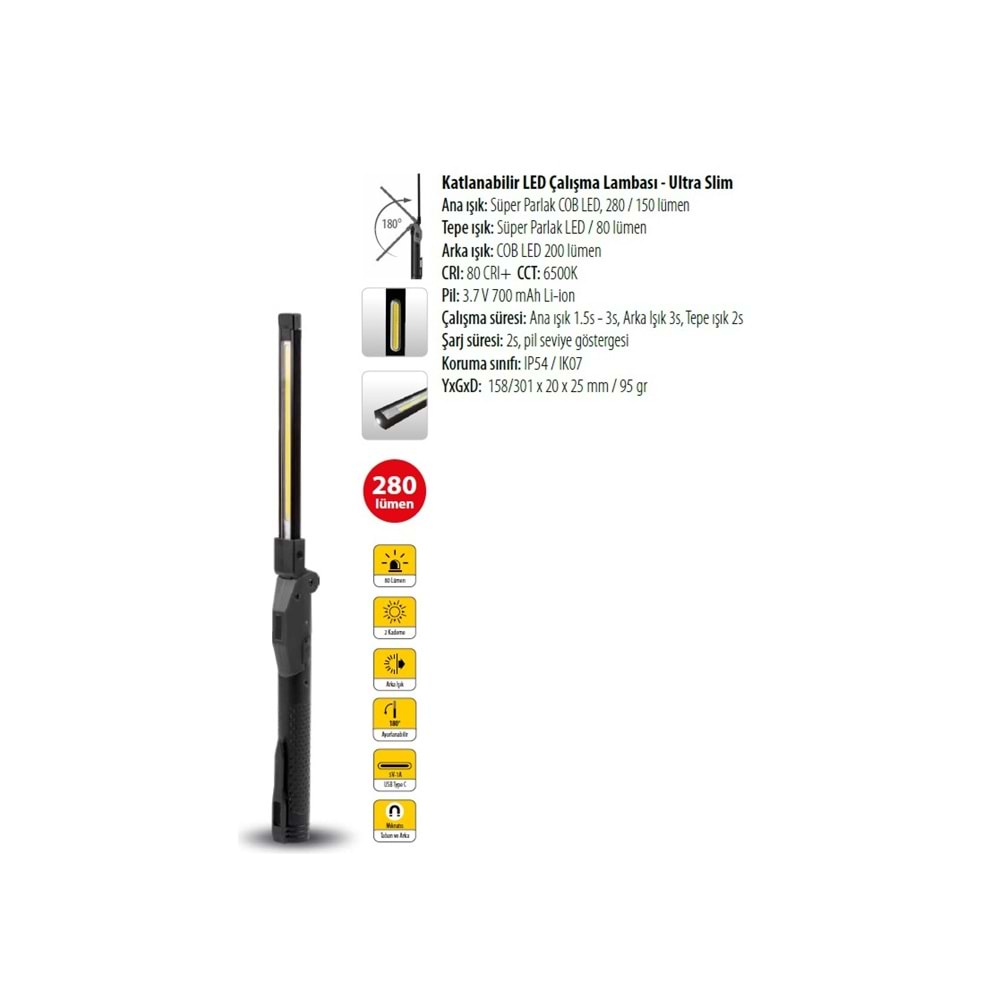 ŞARJLI MIKNATISLI KATLANAN LED ÇALIŞMA LAMBASI R10F-SLİM02 CF