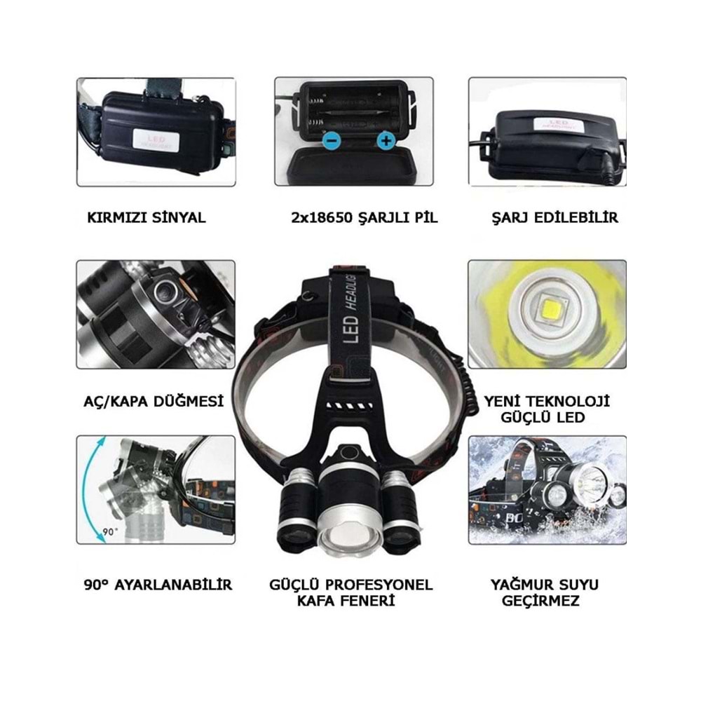 WATTON ŞARJLI 3 BAŞLIKLI LED KAFA LAMBASI WT-256