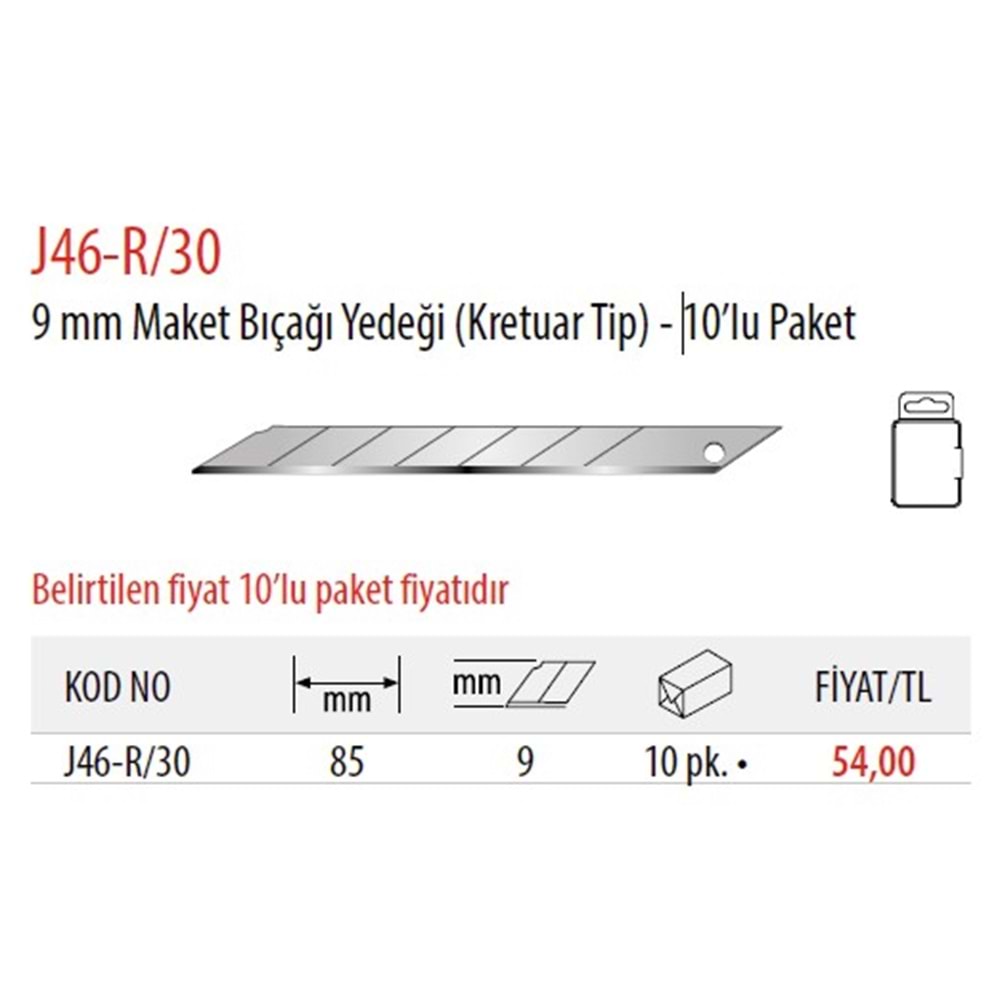 MAKET BIÇAĞI YEDEĞİ DAR TİP 10 LU J46-R/30 CF
