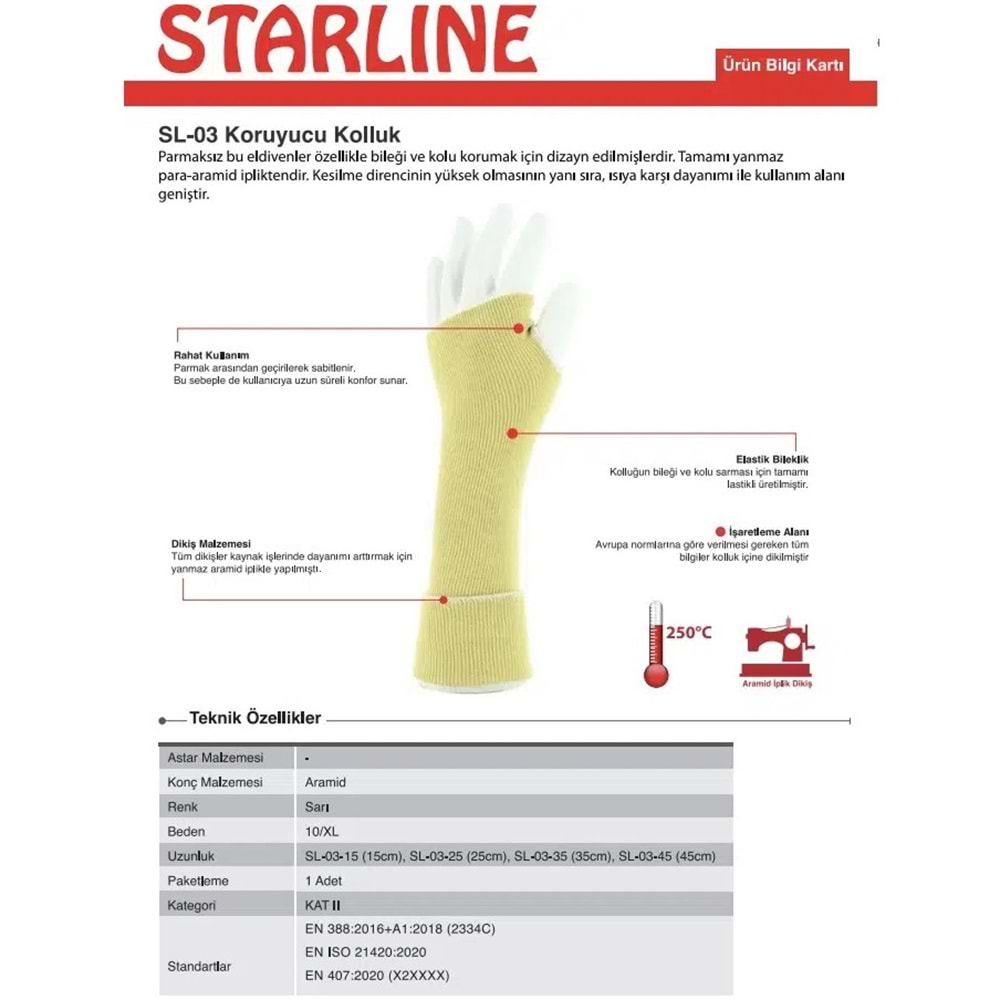 KESİLMEYE VE ISIYA DİRENÇLİ ARAMİD KOLLUK 45CM SL-03-45