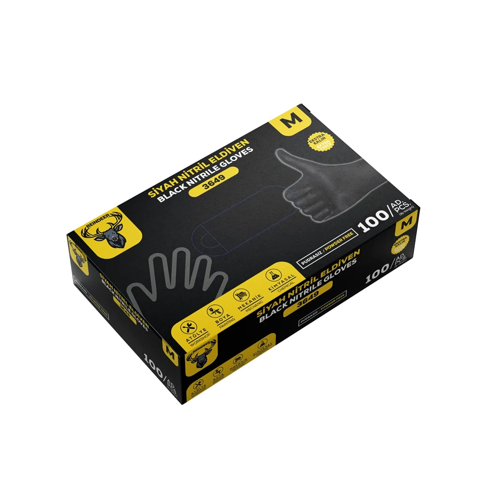 REİNDEER KALIN NİTRİL ELDİVEN (M) SİYAH 100LÜ