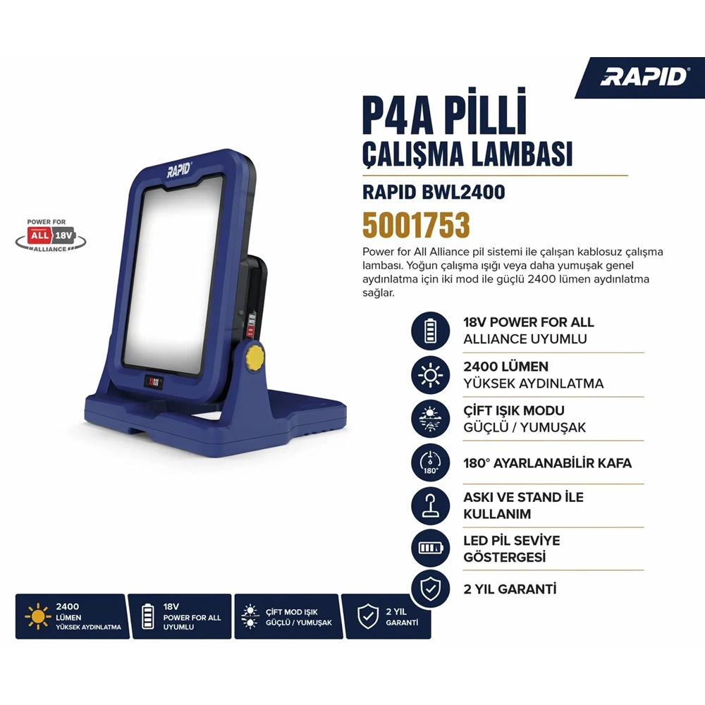 PA4 PİLLİ ÇALIŞMA LAMBASI BWL2400 5001753 RAPİD