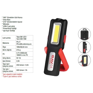 ŞARJLI MIKNATISLI LED LAMBA G6814 GAV