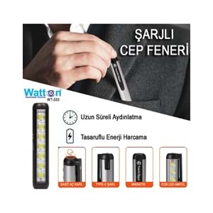 WATTON ŞARJLI MIKNATISLI CEP FENERİ WT-333