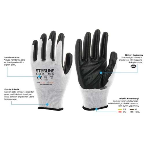 NİTRİL ELDİVEN BEYAZ-GRİ E-43BG NO.8