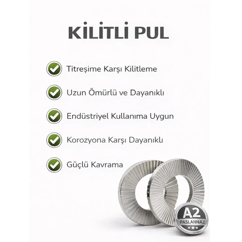 M8 KİLİTLİ PUL ISO 2768 A2 PASLANMAZ