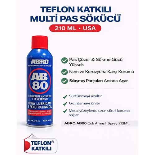 ABRO AB80 TEFLON KATKILI ÇOK AMAÇLI MULTİ PAS SÖKÜCÜ 210ML. USA