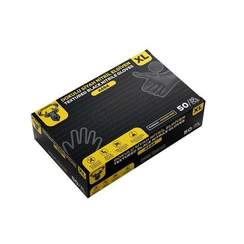 REİNDEER EXTRA KALIN NİTRİL ELDİVEN (XL) TIRTIKLI SİYAH 50Lİ