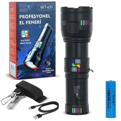 WATTON ŞARJLI LAZER ETKİLİ PRO EL FENERİ 30.000 LÜMEN WT-631