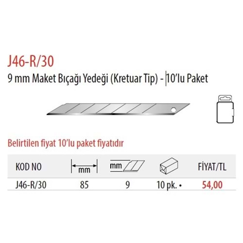 MAKET BIÇAĞI YEDEĞİ DAR TİP 10 LU J46-R/30 CF