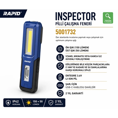 INSPECTOR PİLLİ ÇALIŞMA FENERİ 5001732 RAPİD