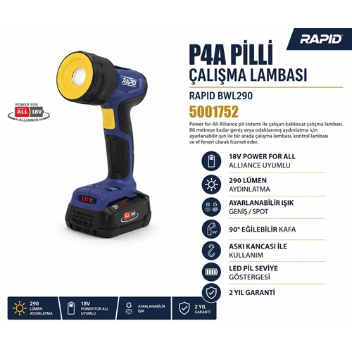 P4A PİLLİ ÇALIŞMA LAMBASI BWL290 5001752 RAPİD