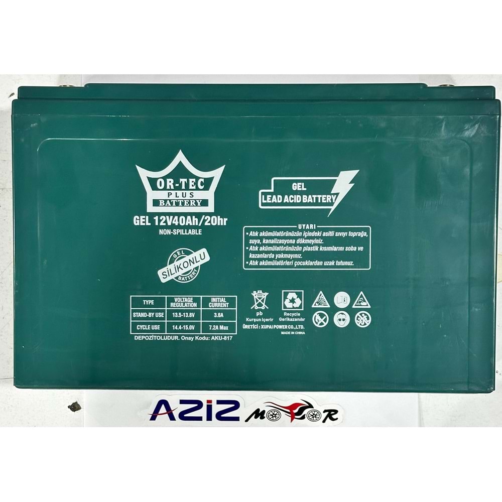 12V 40 AMPER ELEKTİRİKLİ MOTOR AKÜSÜ 2024 TARİHLİ ORTEC