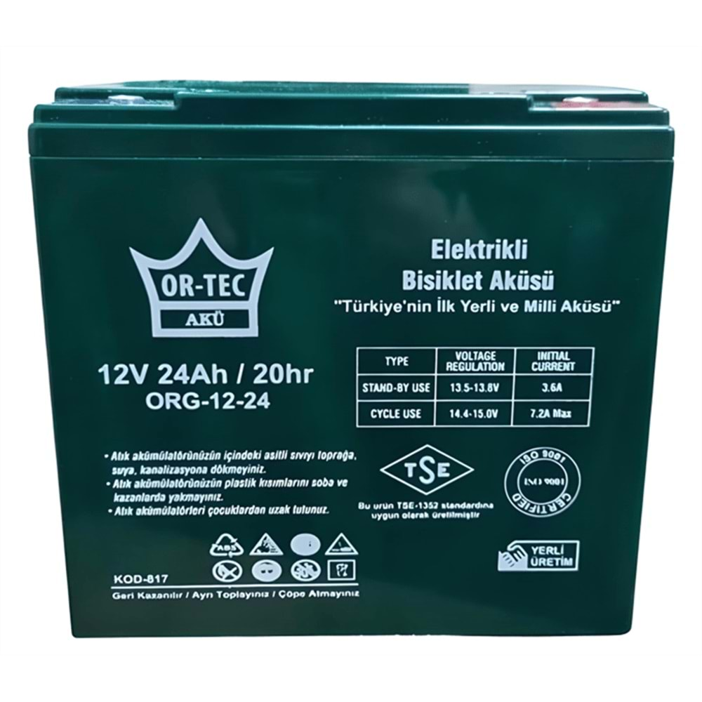 12V 24AH ELETİRİKLİ MOTOSİKLET AKÜSÜ ORTEC DİKEY