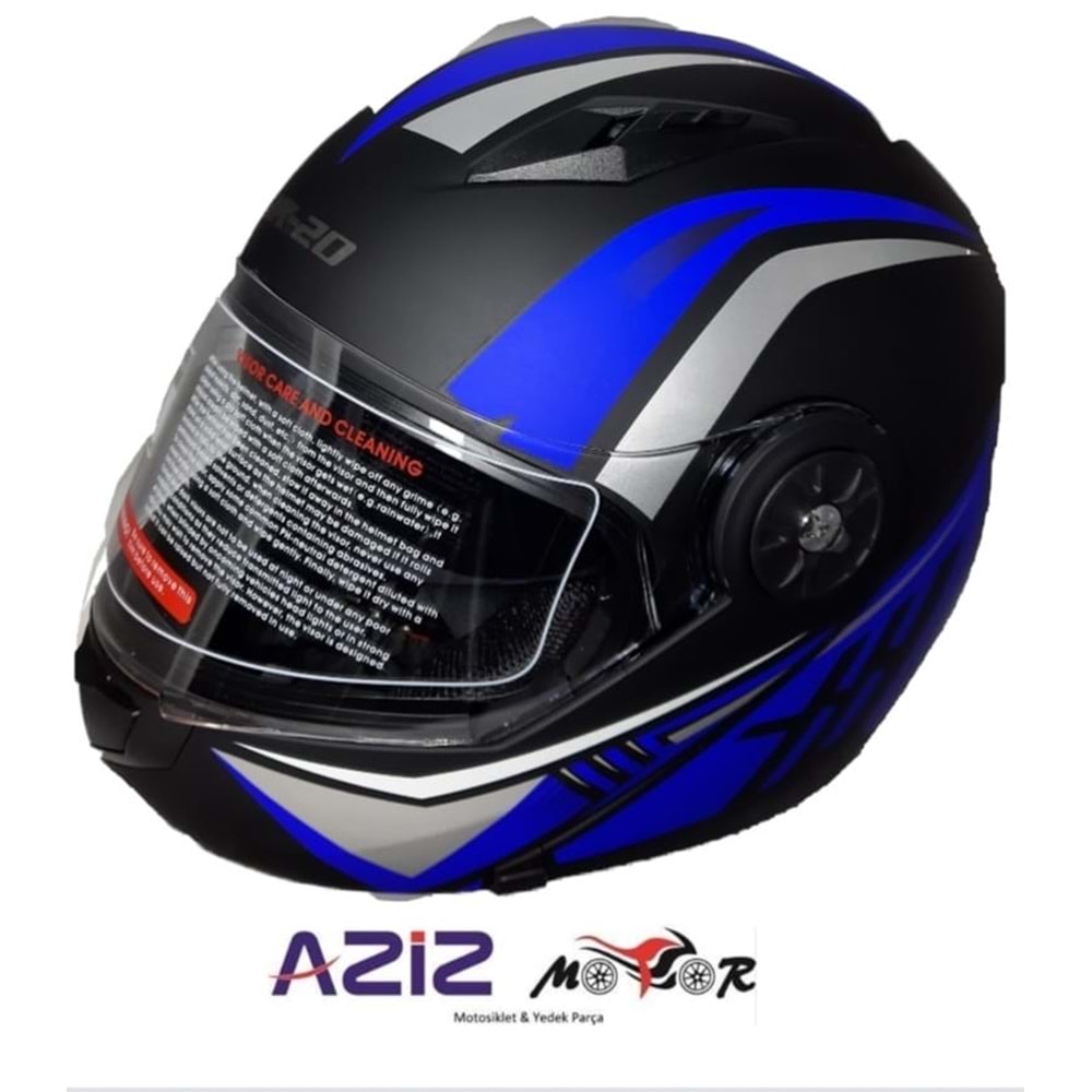 JK-20 ÇENE AÇILIR KASK FLASH MAT BLUE - XL