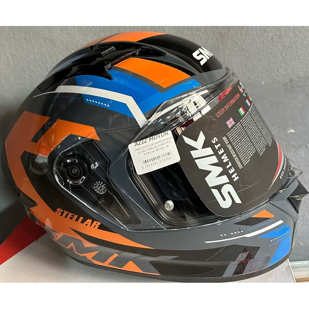 SMK STELLAR ADOX KAPALI KASK PARLAK TURUNCU-PARLAK SİYAH - XL