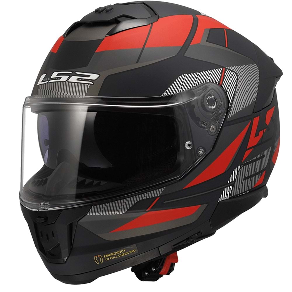 LS2 STREAM 2 ROAD MAT SİYAH-TITANIUM-KIRMIZI KASK XXL
