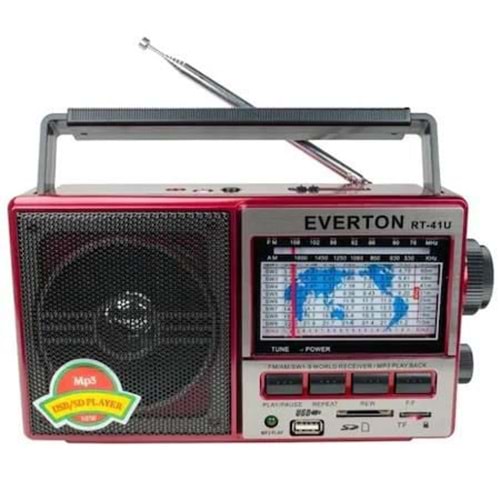 EVERTON RT-41BT BLUETOOTHLU ŞARJLI 10 BAND DÜNYA RADYOSU - USB SD AUX MP3 PLAYER