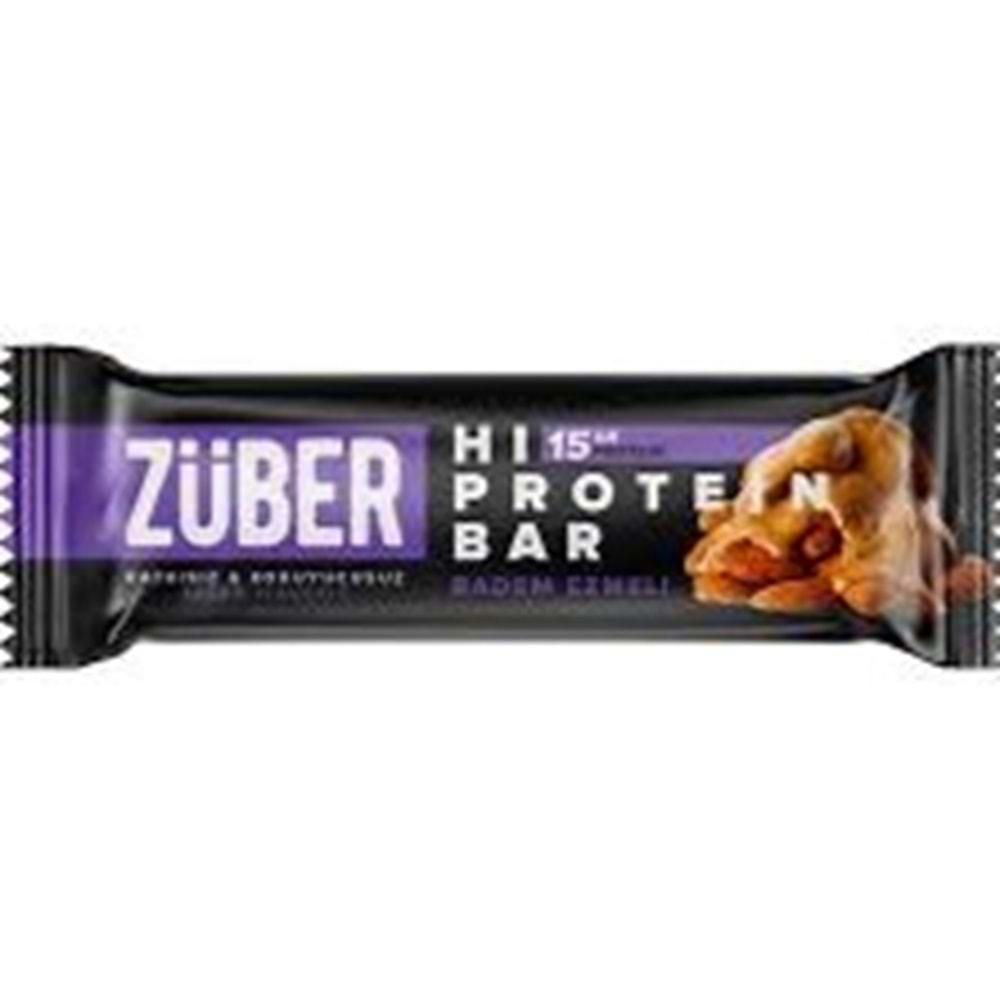 ZÜBER GLUTENSIZ HI PROTEIN BAR 45 GR BADEM EZMELI