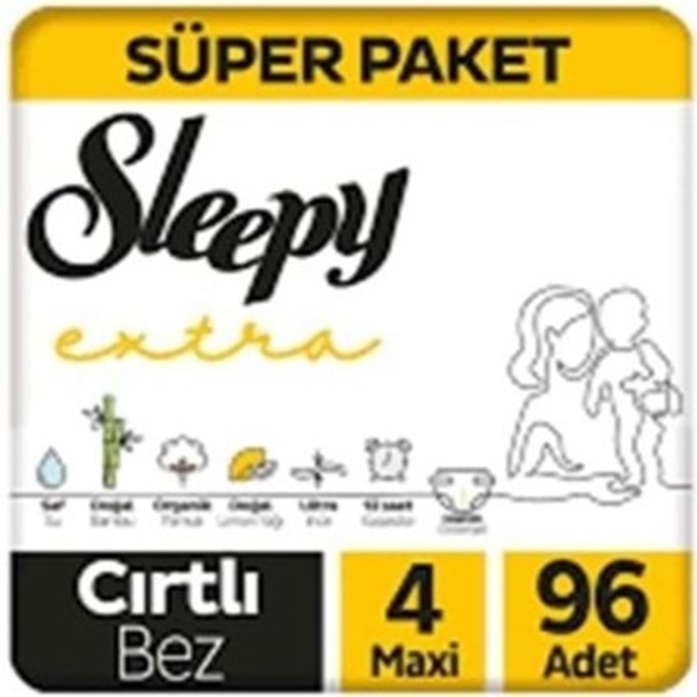 SLEEPY BEBEK BEZİ 4 MAXİ 96 ADET CIRTLI BEZ