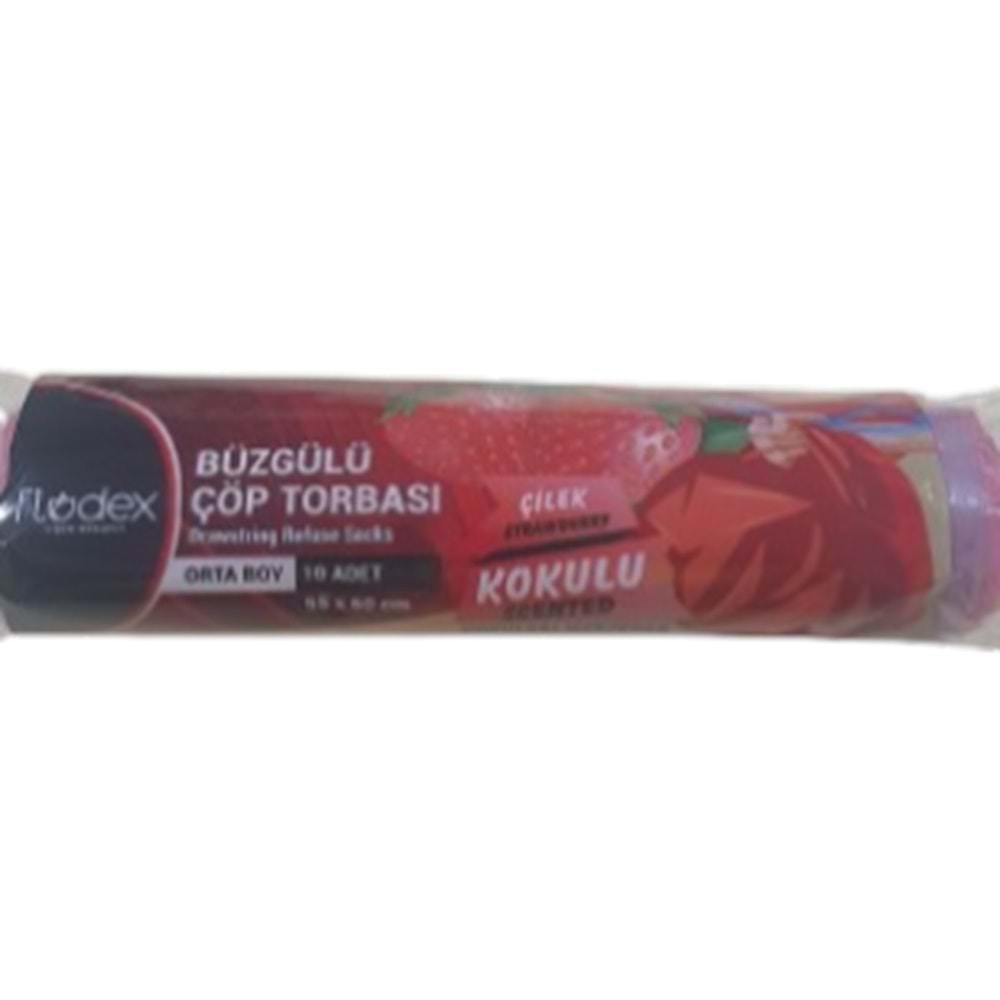 FLODEX BÜZGÜLÜ ÇÖP TORBASI 10 ADET ORTA BOY ÇİLEK KOKULU