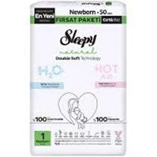SLEEPY NATURAL BEBEK BEZİ 1 NUMARA 50 ADET CIRTLI