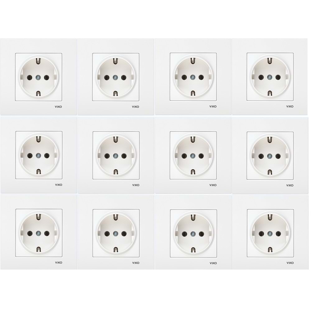 Viko Karre Topraklı Çocuk Korumalı Priz + Çerçeve Beyaz 12 Adet