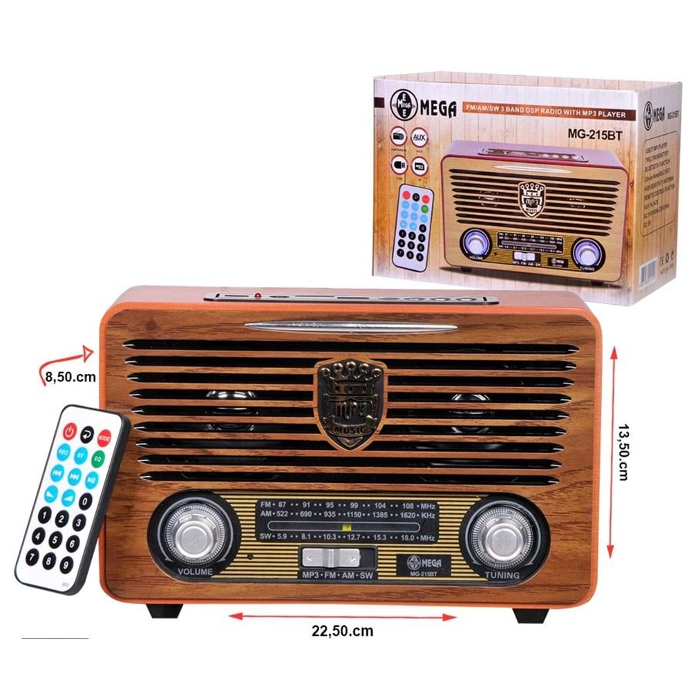 MEGA MG-215BT RADYO NOSTALJİ ŞARJLI BT/USB/SD/FM