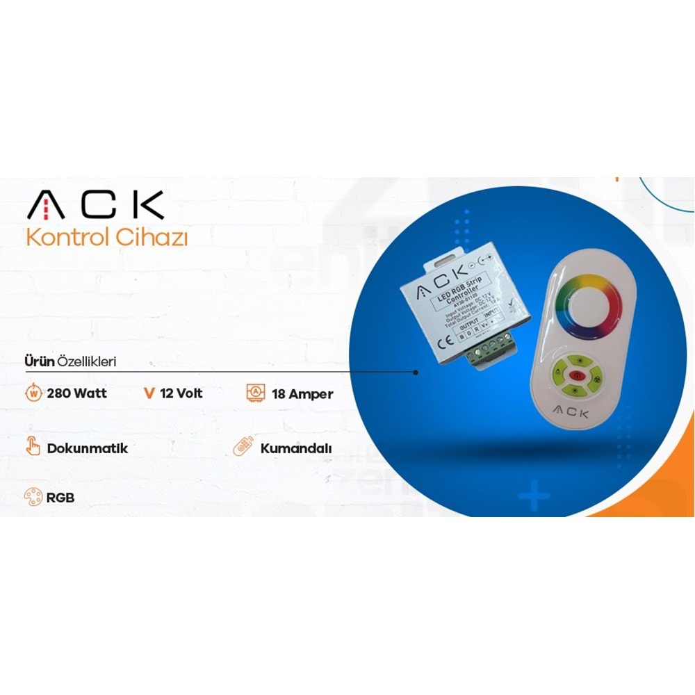 Ack Kontrol Cihazı Rgb Dokunmatik Kumandalı 12V 18A 280W Ay30-01120