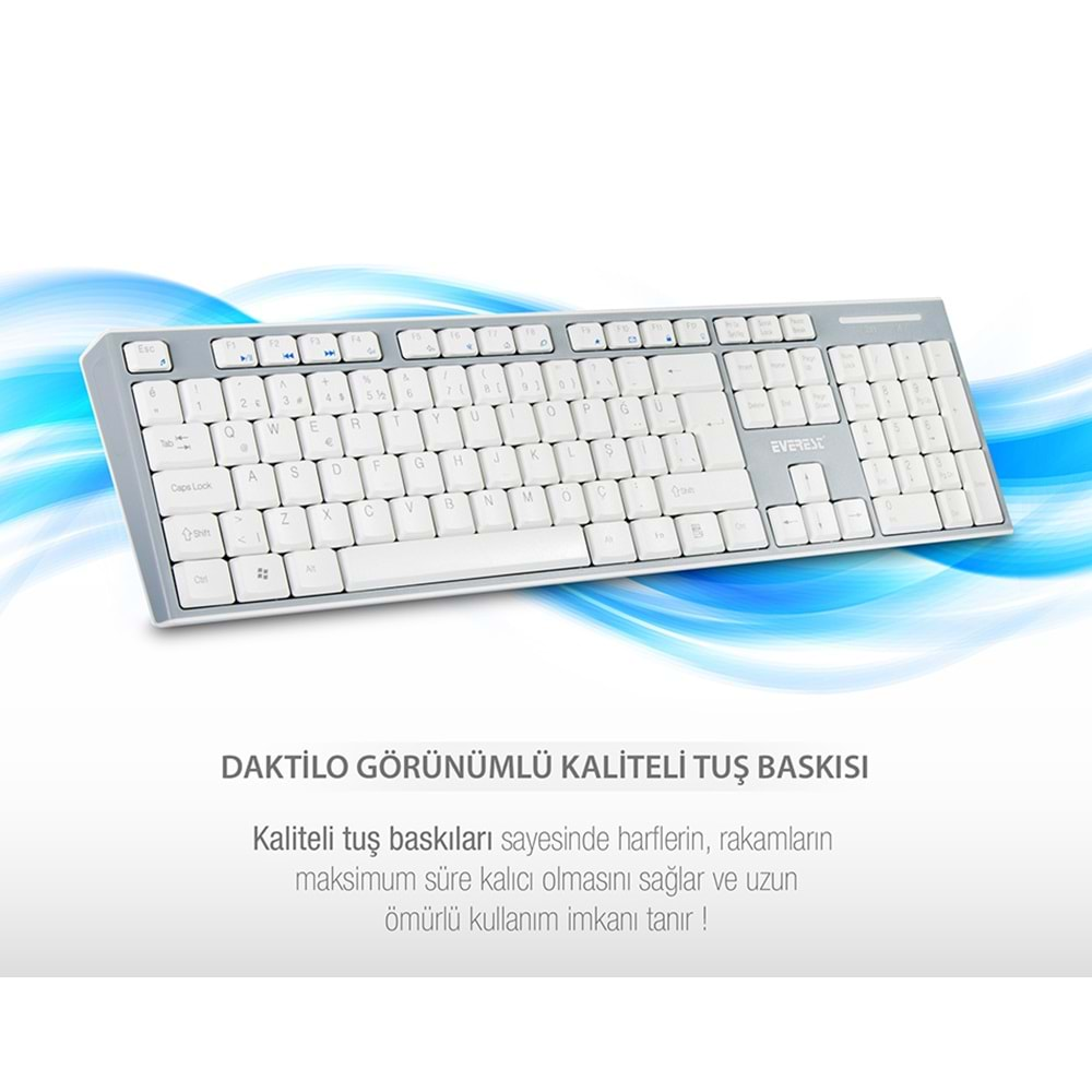 Everest Km-6063 Beyaz/Gri Kablosuz Q Multimedia Klavye + Mouse Set