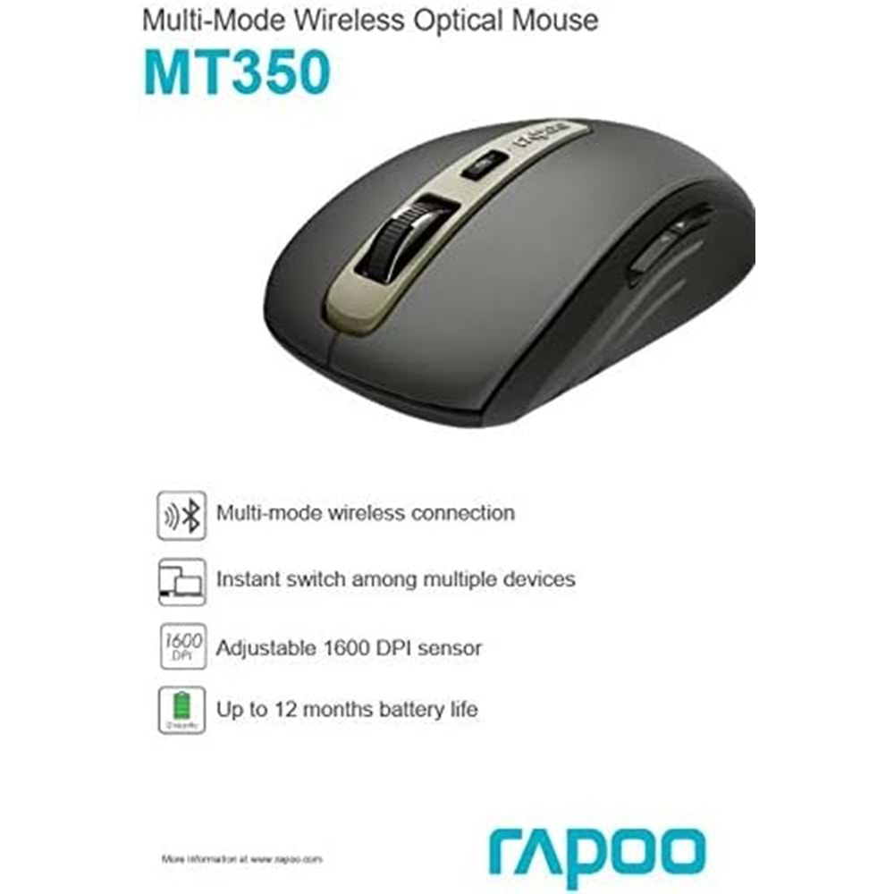 Rapoo Mt350 Siyah Kablosuz Çok Modlu Optik Mouse