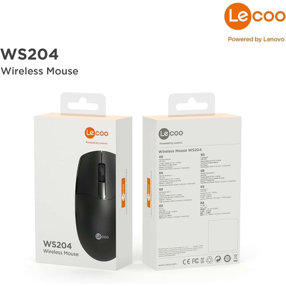 Lecoo Ws204 Nano Alıcılı Kablosuz 1200Dpi Siyah 3 Tuş Mouse