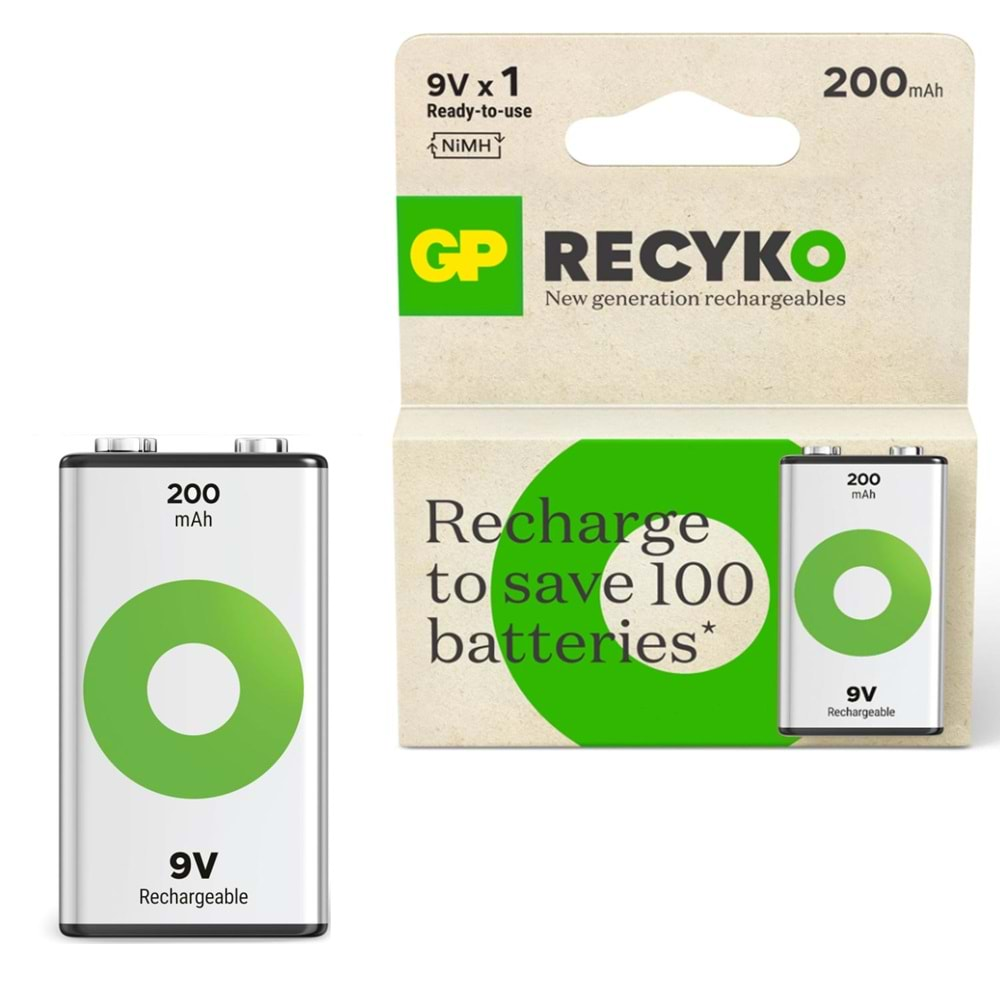 Gp Recyko 20R8Hr21 Şarjlı Pil 9V 200Mah Ni-Mh