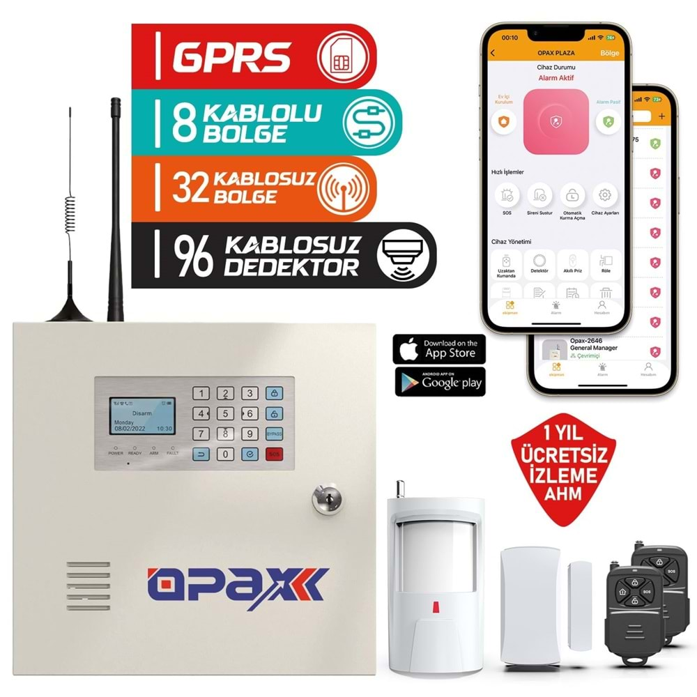 OPAX 2646 GPRS ALARM PANELİ AKÜ DAHİL (1 YIL AHM ÜCRETSİZ)