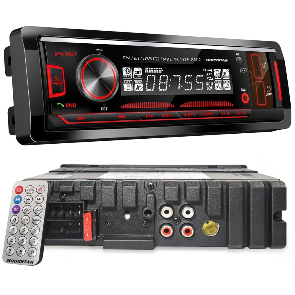 Moonstar Bms-8802 Oto Teyp 4X45 Watt Bluetooth Mobil Aplikasyon 2Xusb Sd Fm Aux