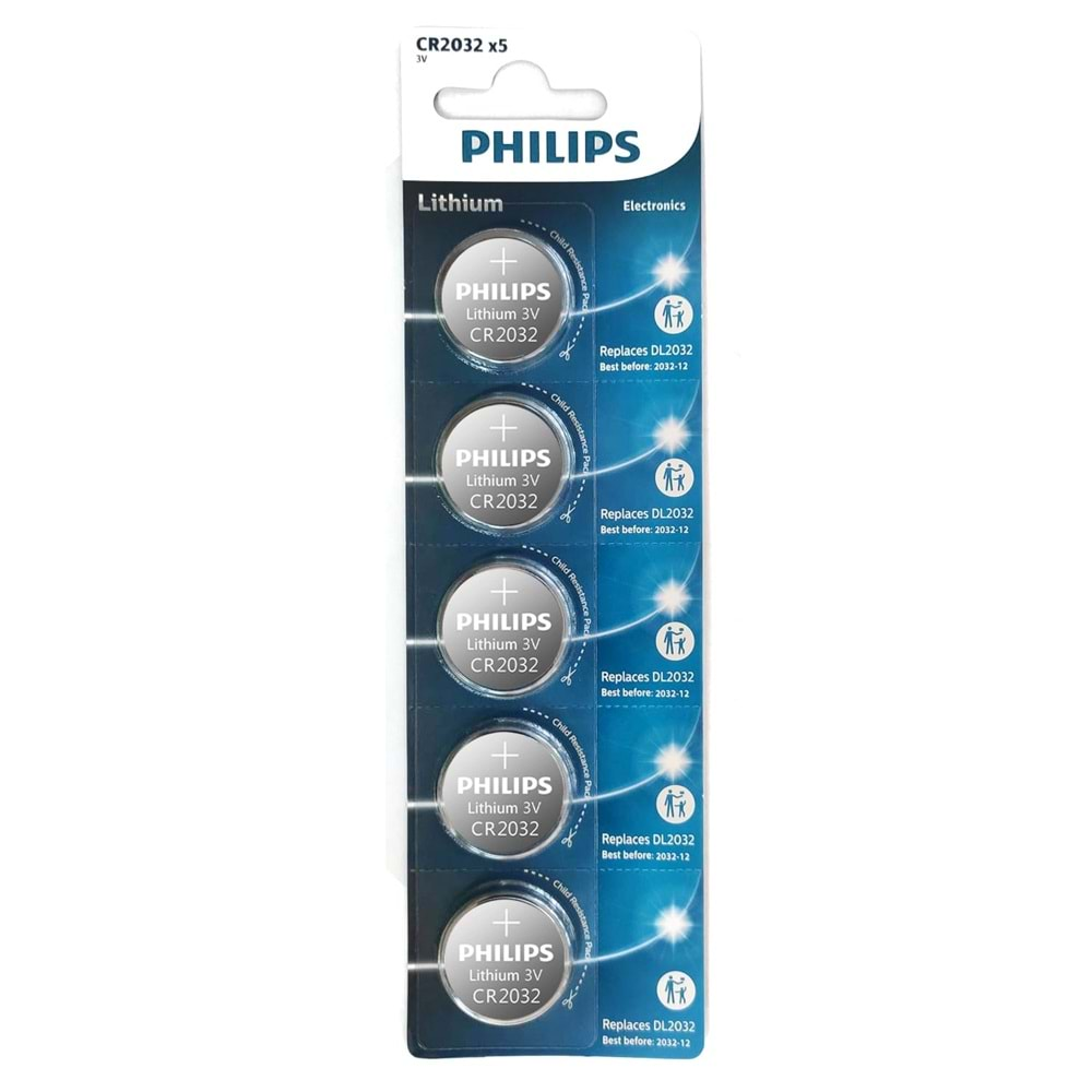 Philips Pil Düğme 2032 3V 5Li Paket