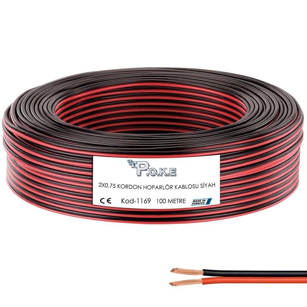 Poke Elektrik Ve Hoparlör Kablosu Kordon 2X0.75 100Mt - Siyah