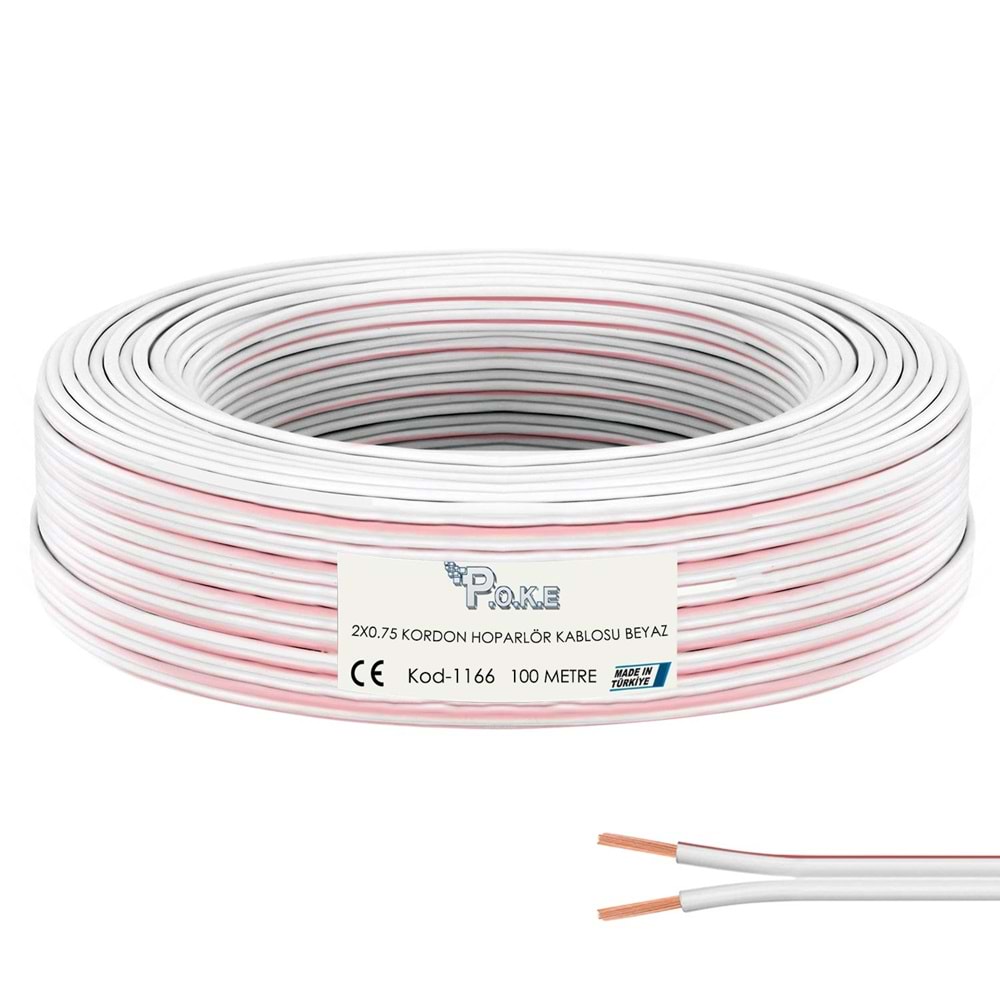 Poke Elektrik Ve Hoparlör Kablosu Kordon 2X0.75 100Mt - Beyaz