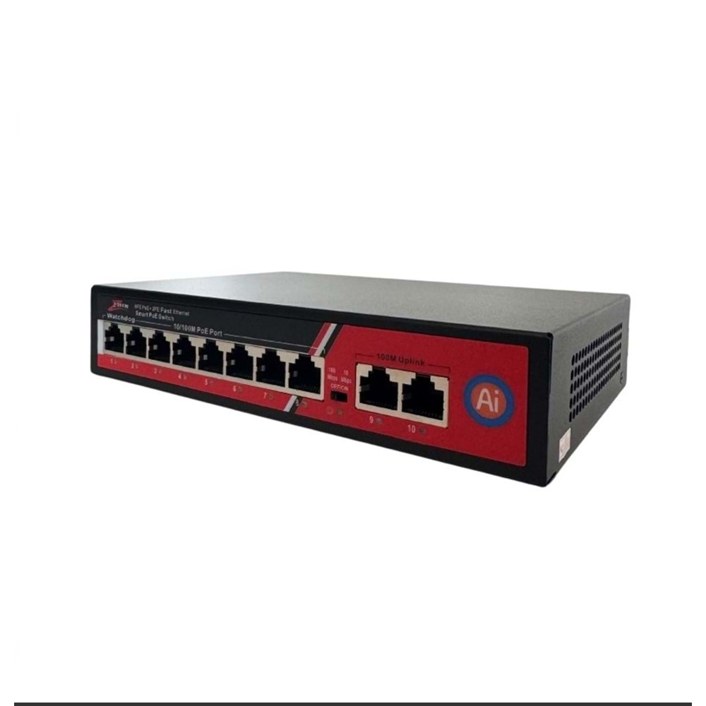 ZTECH ZR-1008 8+2 POE SWITCH 125W MEGABIT WATCHDOG