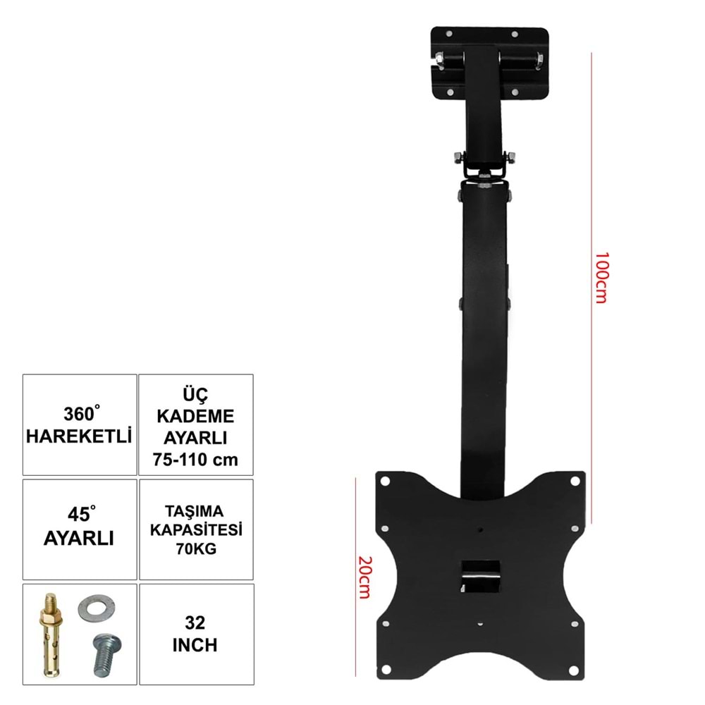 Lcd Askı Aparatı Tavan Hareketli 32-40 82-102cm UF-32KT