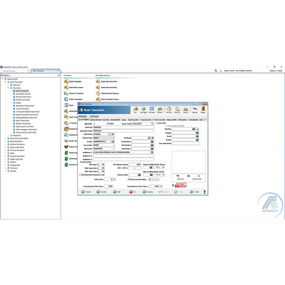 AKINSOFT Wolvox Paket-3 Modül İçerikleri Cari 1, Kasa, Stok 1, Fatura, Çek Senet, İrsaliye, Teklif, Sipariş, Transfer, Analiz