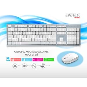 Everest Km-6063 Beyaz/Gri Kablosuz Q Multimedia Klavye + Mouse Set